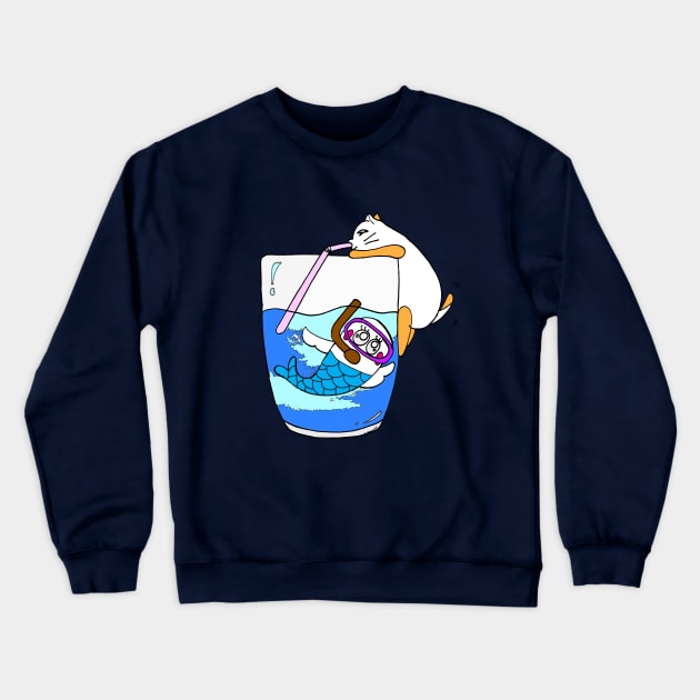 Funny cat and friend snorkeling in water by illustration draw Crewneck Sweatshirt by BonusSingh